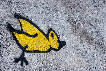painting of yellow bird on wall thumbnail