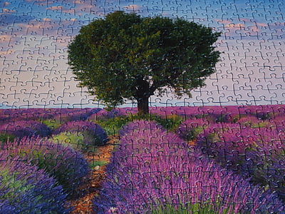 tree and purple petaled flowers painting jigsaw puzzle thumbnail