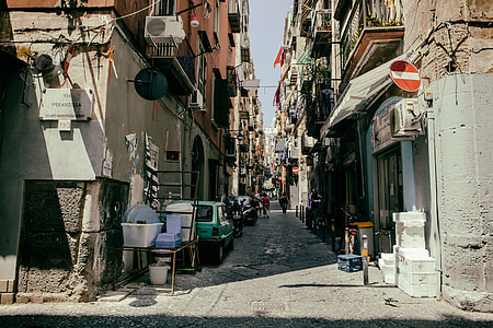 Street shot of the narrow streets of Old Naples (Centro Storico) in Italy. Image captured with a Canon 5D DSLR thumbnail