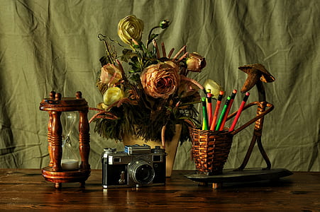 film camera and assorted table decors thumbnail