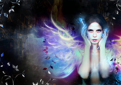 woman with multicolored wings digital photo thumbnail