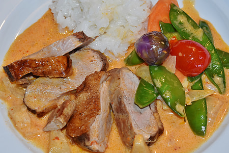 plate of slice meat with vegetable and sauce thumbnail