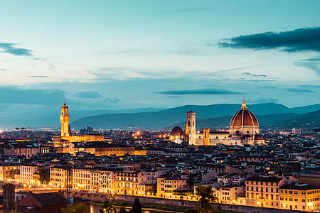 Duomo S. Maria del Fiore and Palazzo Vecchio in the Evening (Florence, Italy) thumbnail