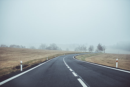 black and white concrete road with fogs thumbnail