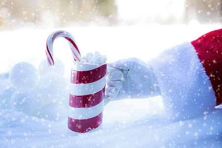 person holding red and white striped mug with candy cane thumbnail