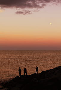 fishing, sea, dawn, landscape thumbnail