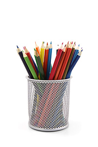 assorted coloring pencils in gray pencil holder thumbnail