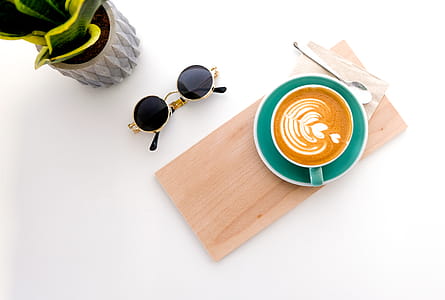 Cup Of Latte On Wooden Tray thumbnail