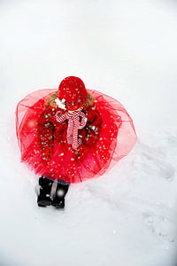 girl in red dress wearing red knit cap thumbnail