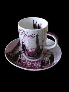 white and purple ceramic mug with saicer thumbnail