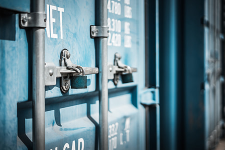 Blue Shipping Container Doors Close Up thumbnail