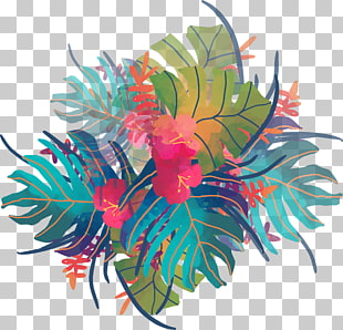 Watercolor painting Tropics, Watercolor tropical plants, blue, green, and teal leaves digital illustraiton PNG clipart