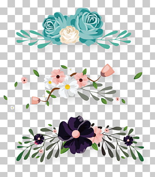 Bouquet of flowers, three teal, white, and black flower PNG clipart