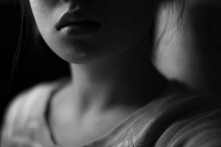 grayscale photo of woman in crew-neck top thumbnail