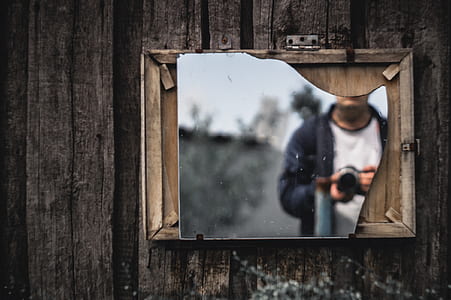rectangular brown wooden framed mirror thumbnail
