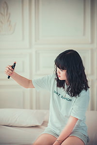 girl, bedroom, selfie, female, fashion, style thumbnail