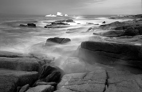 Grayscale Photography of Seashore thumbnail