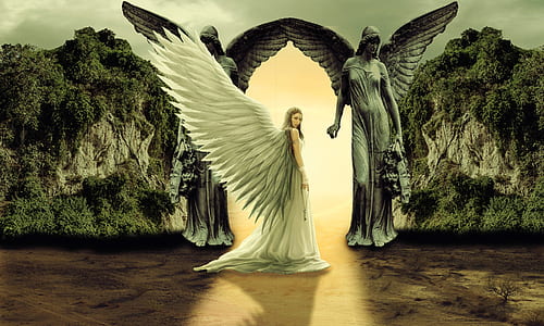female angel near mountain hills thumbnail