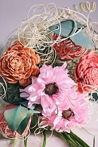 Pink and Red Artificial Flowers Bouquet thumbnail