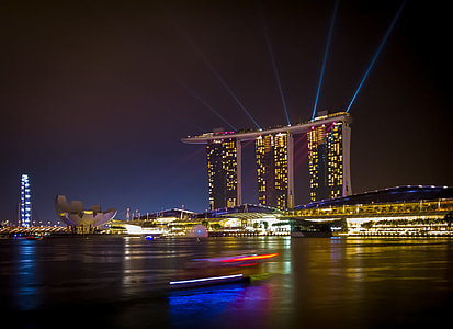 low angle photo of Marina Bay Sands during nightlight thumbnail