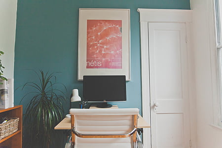 black flat screen computer monitor on brown table thumbnail