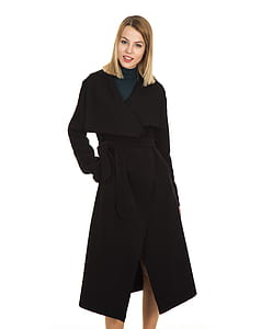 woman wearing black trench coat thumbnail