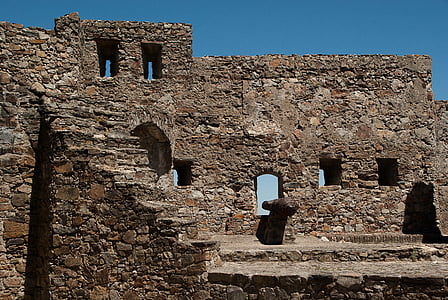 brown brick ruin under clear blue sky thumbnail