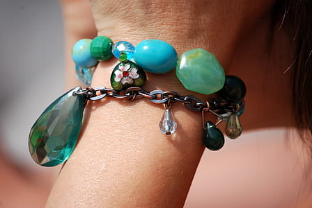 teal and green beaded bracelet thumbnail