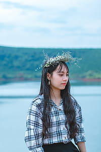 Woman in White and Black Plaid Dress Shirt thumbnail