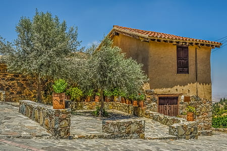 brown concrete house beside tall trees thumbnail