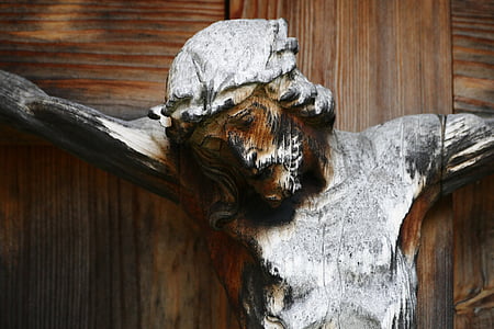 Jesus Christ nailed to the cross wooden statue thumbnail