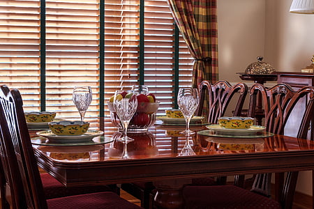 rectangular brown wooden dining table thumbnail