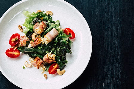 vegetable salad dish serving on white ceramic plate thumbnail