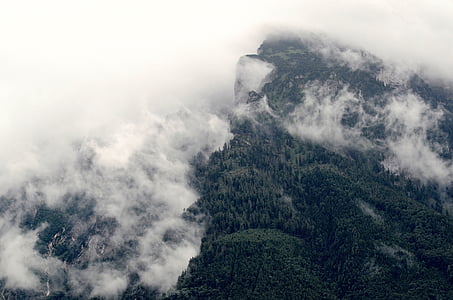 aerial, view, mountain, covered, white, clouds thumbnail