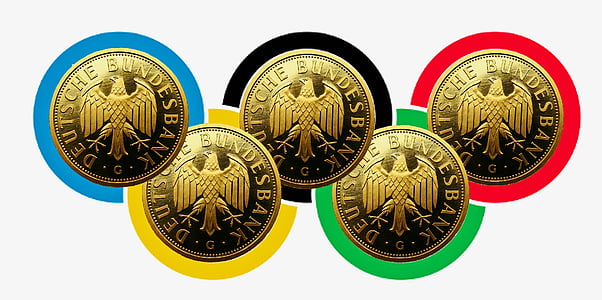 five round gold-colored coins thumbnail