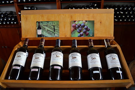 six wine bottles in wooden box thumbnail
