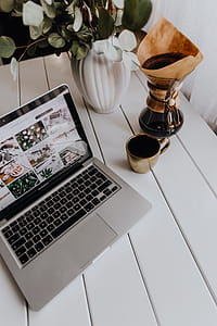 Apple MacBook & Coffee on the white desk thumbnail