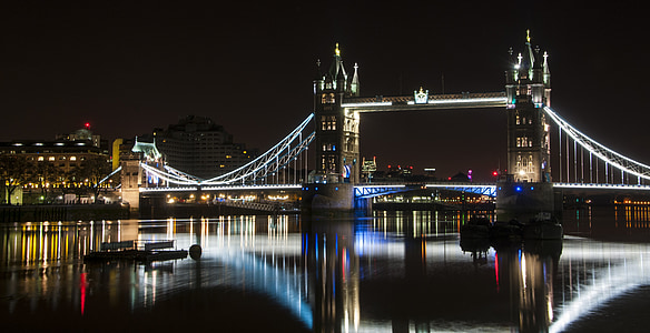 lighted tower bridge at night time thumbnail