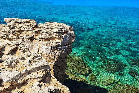 high-angle photography of brown cliff near body of water thumbnail