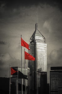selective color of flags beside a building thumbnail