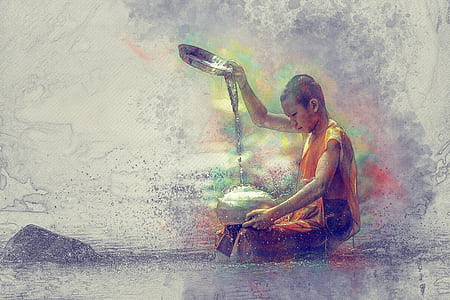 boy sitting and pouring water into container painting thumbnail