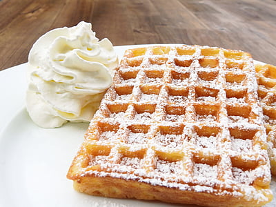 waffle with cream on plate thumbnail