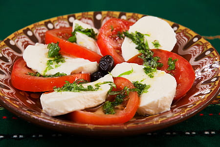 white cheese and tomato slices on plate thumbnail