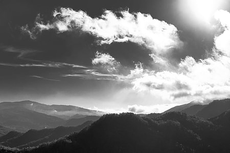grey scale photo of mountains during daytime thumbnail