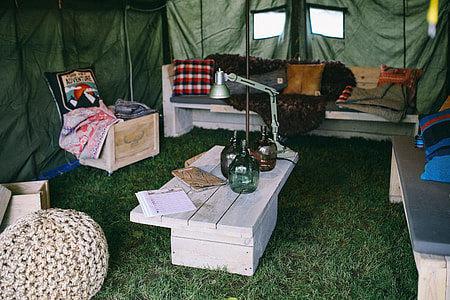Interior of military styled tent thumbnail