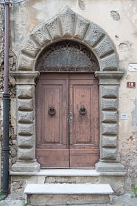 brown wooden side-by-side door closed at daytime thumbnail