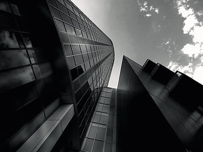 black-and-white, sky, clouds, buildings thumbnail