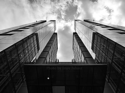 black-and-white, city, sky, clouds thumbnail