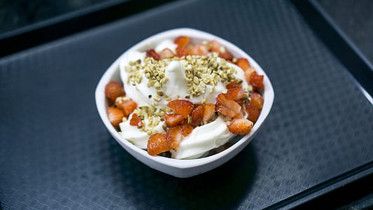 bowl of strawberry with white paste thumbnail