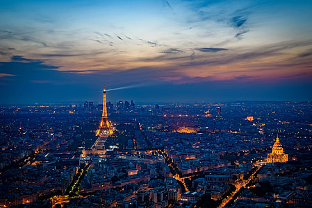 aerial view of Eiffel tower during sunset thumbnail